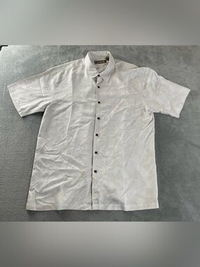Kahala 1936 Hawaiian Dress Shirt Beige Hawaii Aloha Button XL Pocket Polynosic